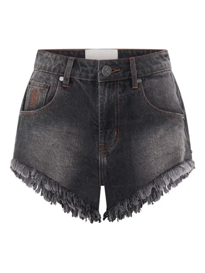 One Teaspoon Renegades Frayed Denim Shorts In Gray