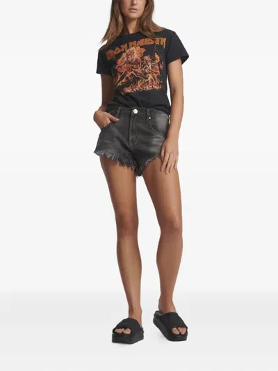 One Teaspoon Renegades Frayed Denim Shorts In Gray