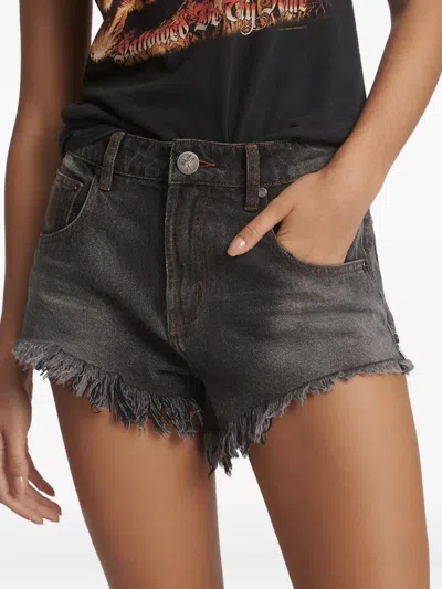 One Teaspoon Renegades Frayed Denim Shorts In Gray