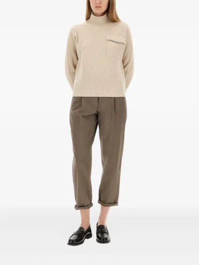 Brunello Cucinelli Regular Fit Cashmere Sweater With Refined Silhouette In Neutral