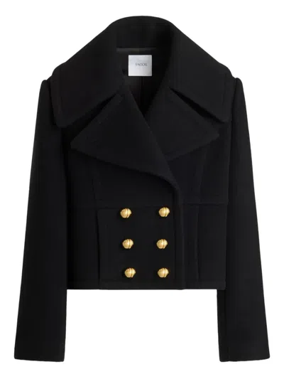 Patou Short Black Double-breasted Coat In Black