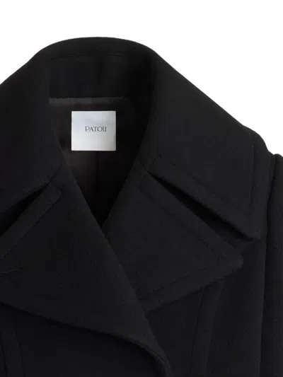 Patou Short Black Double-breasted Coat In Black