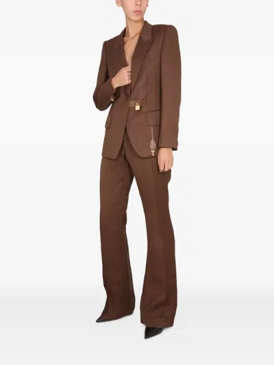Tom Ford Tailored Padlocked Jacket With Peaked Lapels In Brown