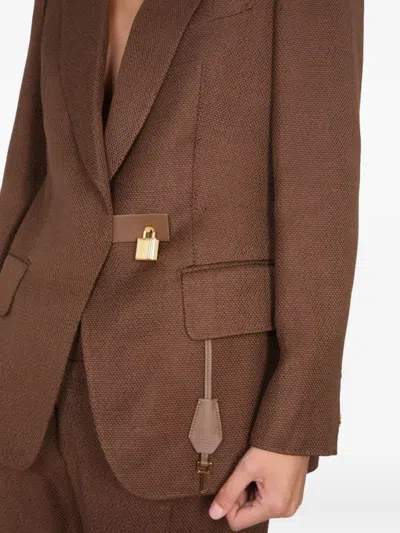 Tom Ford Tailored Padlocked Jacket With Peaked Lapels In Brown