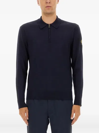 Belstaff Kyle Knitted Polo Shirt In Blue