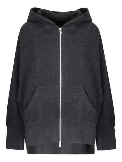 Yohji Yamamoto Asymmetrical Hem Hoodie With Double-slider Zip And Batwing Sleeves In Black