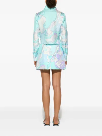 Pucci Orchidee-print Silk Shirt In Blue