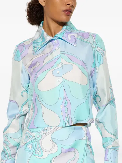 Pucci Orchidee-print Silk Shirt In Blue