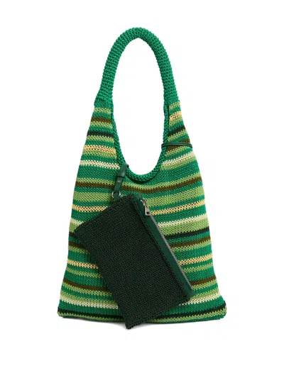 Jw Anderson Striped Knitted Shoulder Bag In Green