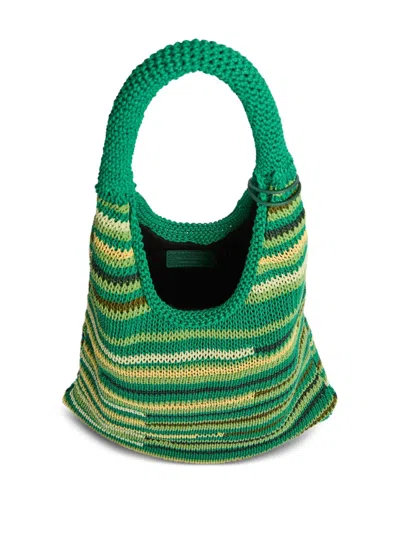 Jw Anderson Striped Knitted Shoulder Bag In Green