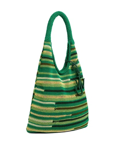 Jw Anderson Striped Knitted Shoulder Bag In Green