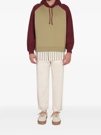 Sunnei Two-tone Cotton Sweatshirt With Drawstring Hood In Brown