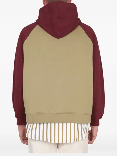 Sunnei Two-tone Cotton Sweatshirt With Drawstring Hood In Brown
