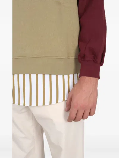 Sunnei Two-tone Cotton Sweatshirt With Drawstring Hood In Brown