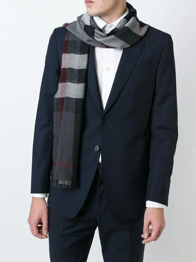 Shop Burberry Lightweight Check Wool Cashmere Scarf In Grey