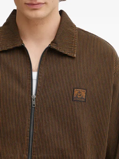 No Problemo Striped-pattern Zip Jacket In Brown
