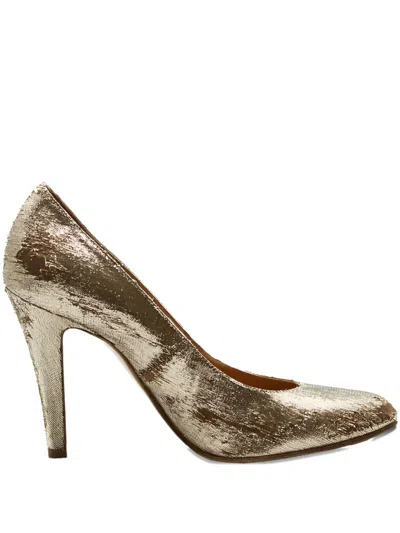 Maison Margiela Pump With Destroyed Effect Gold Lurex Fabric In Grey