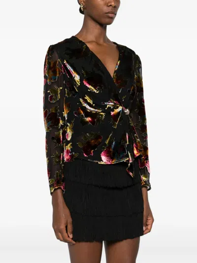 Rixo London Everlyn Floral Knot Top In Black