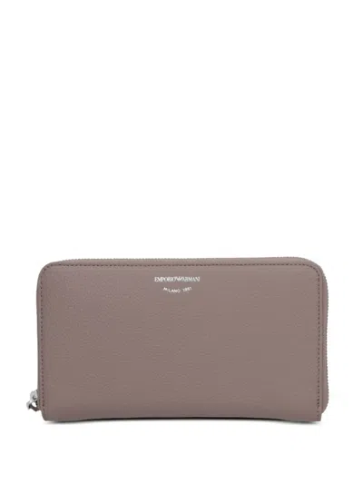 Emporio Armani Logo-lettering Zip-fastening Wallet In Brown