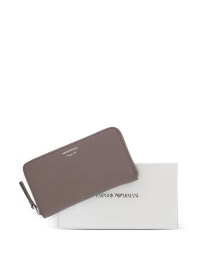 Emporio Armani Logo-lettering Zip-fastening Wallet In Brown