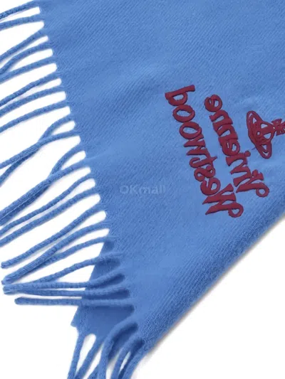 Vivienne Westwood Logo-embroidery Fringed Scarf In Blue