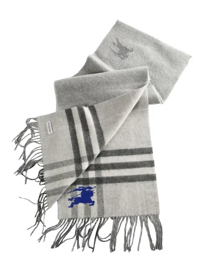 Burberry Reversible Ekd Check Cashmere Scarf In Gray