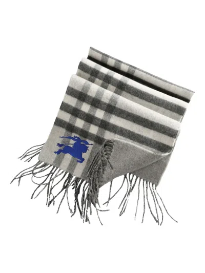 Burberry Reversible Ekd Check Cashmere Scarf In Gray