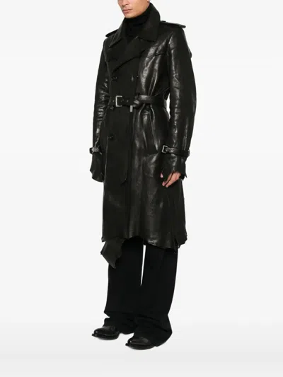 Ann Demeulemeester Belted Double-breasted Coat In Brown