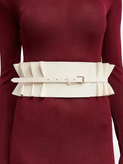 Zimmermann Ruffled Leather Belt In White