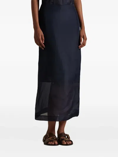 Polo Ralph Lauren Womens Atlantic Straight-fit High-rise Silk Midi Skirt In Blue