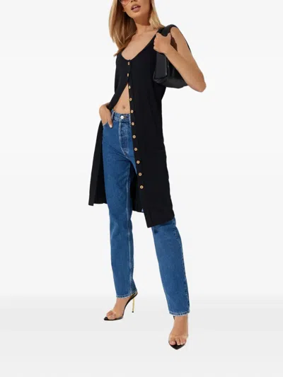 Free People Button Sleeveless Mini Dress In Black