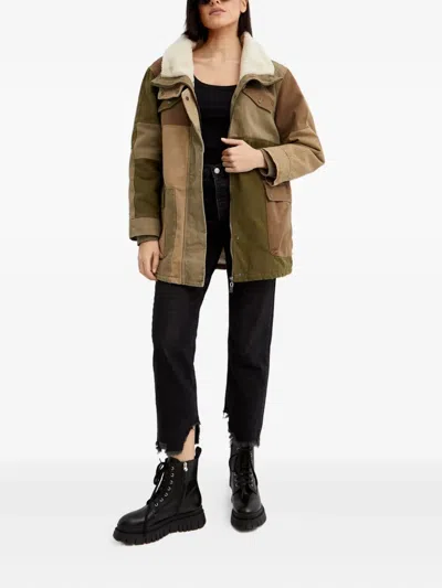 One Teaspoon Patchwork Collar Coat In Green