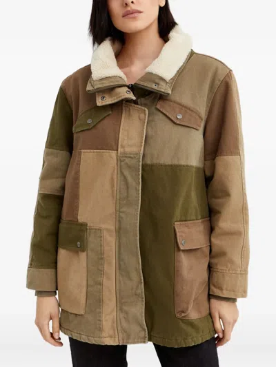 One Teaspoon Patchwork Collar Coat In Green