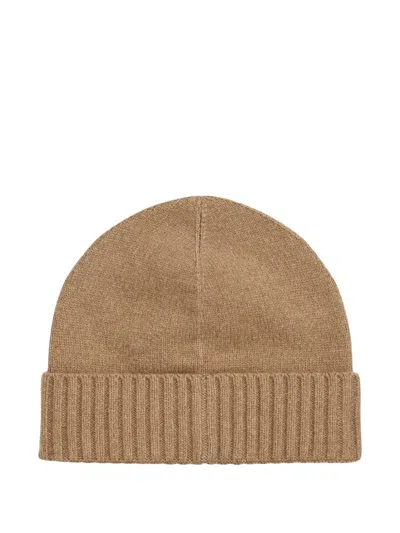 Ralph Lauren Ribbed Button Beanie Hat In Brown
