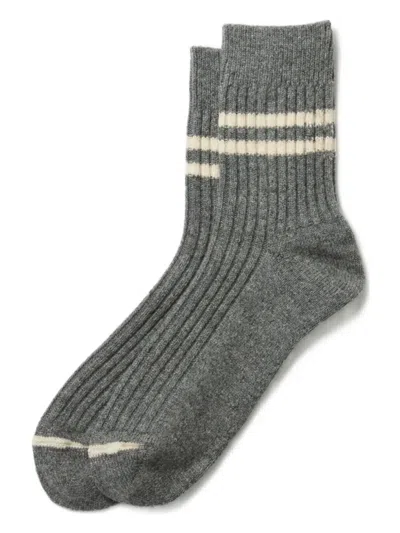 Rototo Striped Ribbed Socks In Gray