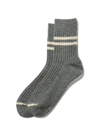Rototo Striped Ribbed Socks In Gray