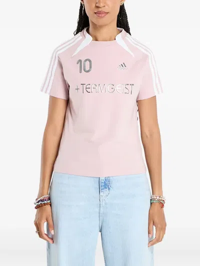 Adidas Originals Teamgeist Logo-stripe T-shirt In Pink