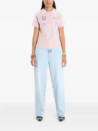 Adidas Originals Teamgeist Logo-stripe T-shirt In Pink