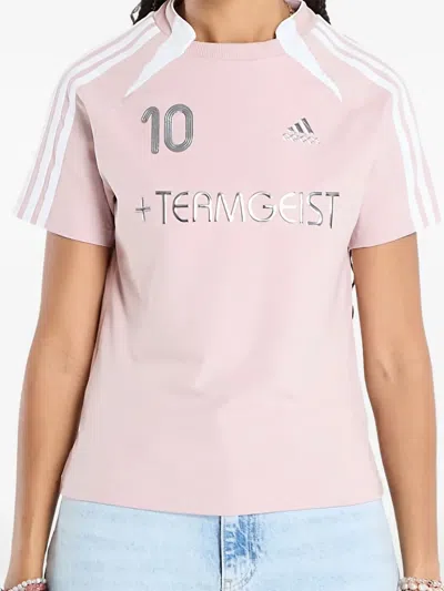 Adidas Originals Teamgeist Logo-stripe T-shirt In Pink