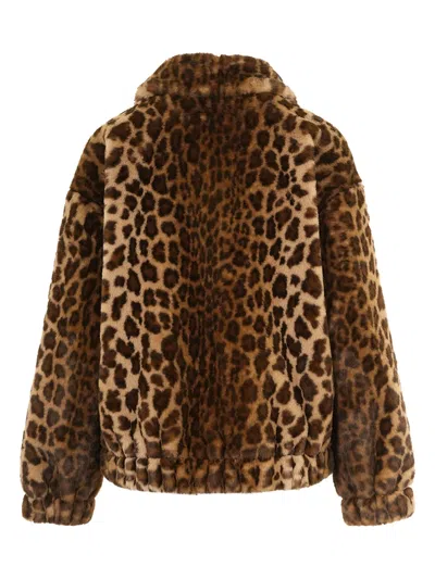 Mc2 Saint Barth Leopard Print Short Jacket With Synthetic Fur Fabric In Gray
