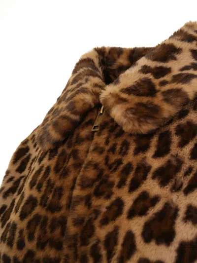 Mc2 Saint Barth Leopard Print Short Jacket With Synthetic Fur Fabric In Gray