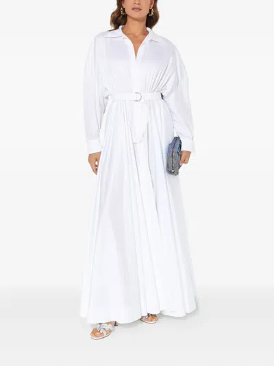 Norma Kamali Boyfriend Belted Shirt Maxi Dress In White