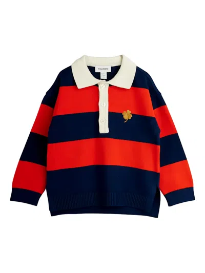 Mini Rodini Striped Clover Polo Shirt In Red