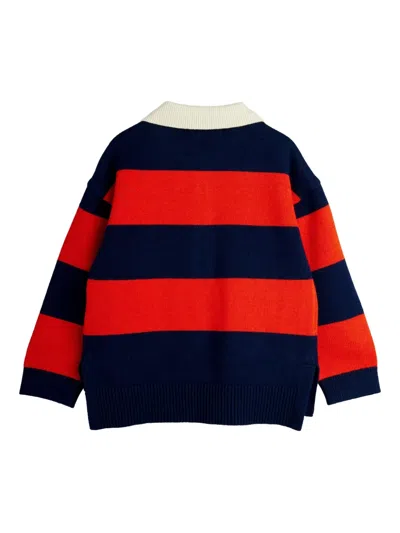 Mini Rodini Striped Clover Polo Shirt In Red