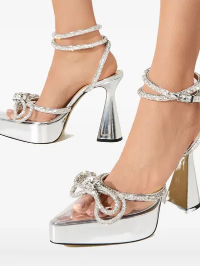 Mach&mach 140mm Double Bow Platform Pumps In Silver