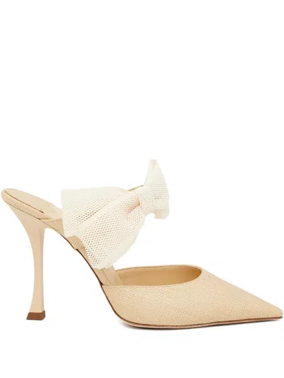 Jimmy Choo 100mm Brook Bow Pointed Mules In Neutral