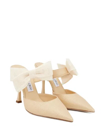 Jimmy Choo 100mm Brook Bow Pointed Mules In Neutral