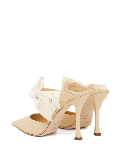 Jimmy Choo 100mm Brook Bow Pointed Mules In Neutral
