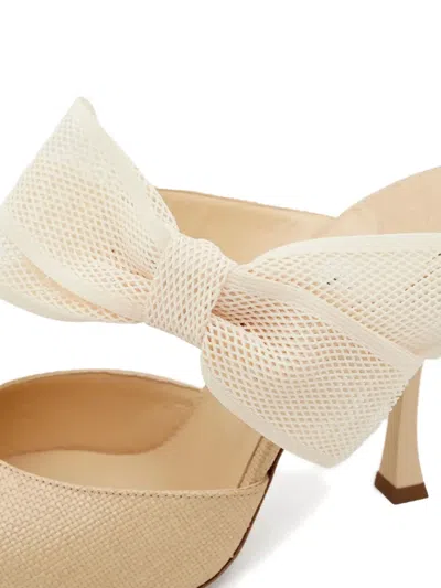 Jimmy Choo 100mm Brook Bow Pointed Mules In Neutral