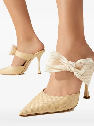 Jimmy Choo 100mm Brook Bow Pointed Mules In Neutral